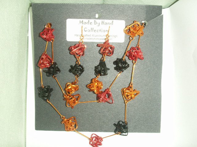 Midnight Black/Penny Copper/Wild Red Twisted Long Necklace Design Aluminum Earrings -FREE SHIPPING-