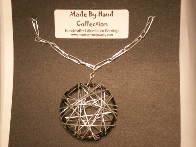 Midnight Black/Metallic Silver Circular Web Design Aluminum Earrings -FREE SHIPPING-