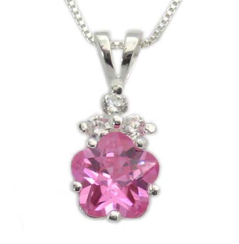PINK Sterling Silver Flower CZ Pendant