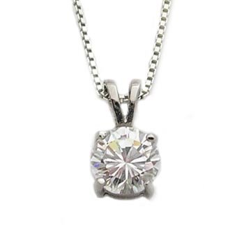Rhodium Over Sterling 7 MM (2.2 Carat) Solitaire CZ Pendant