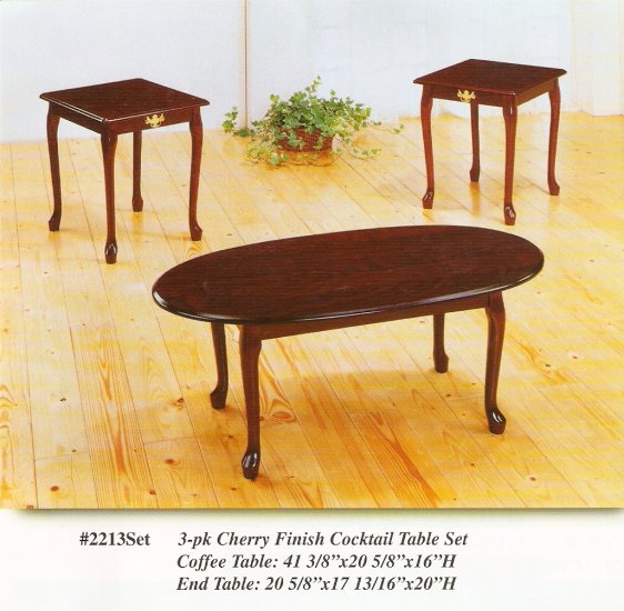 3-pk Cherry Finish Cocktail Table Set Coffee Table
