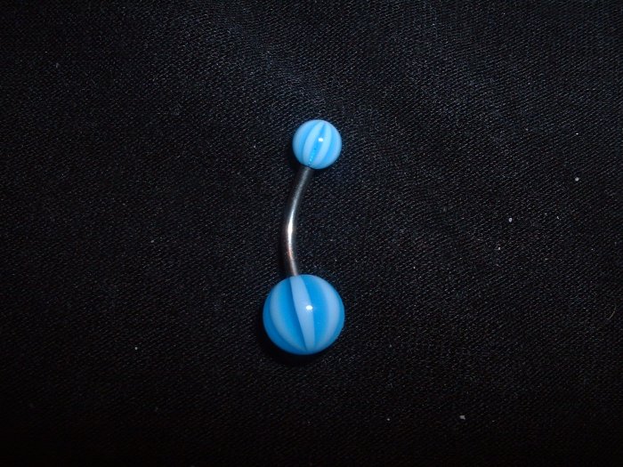 Blue Striped Belly Ring 14G Curve *FREE SHIP*