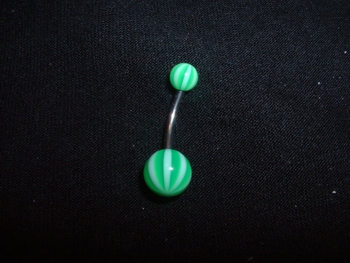 Green Striped Belly Ring 14G Curve *FREE SHIP*