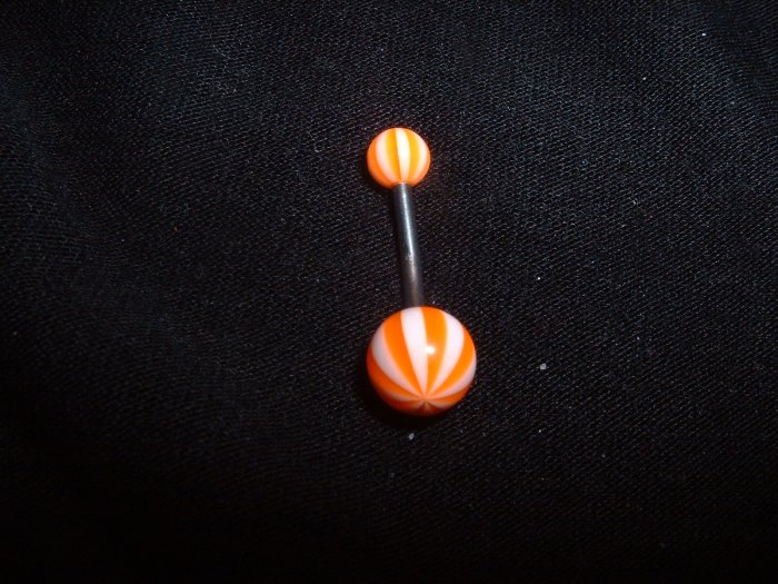 Orange Striped Belly Ring 14G Curve *FREE SHIP*