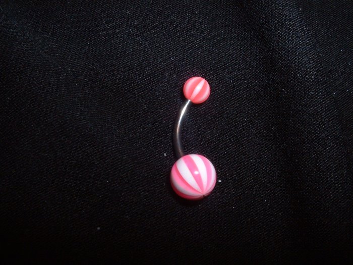 Pink Striped Belly Ring 14G Curve *FREE SHIP*