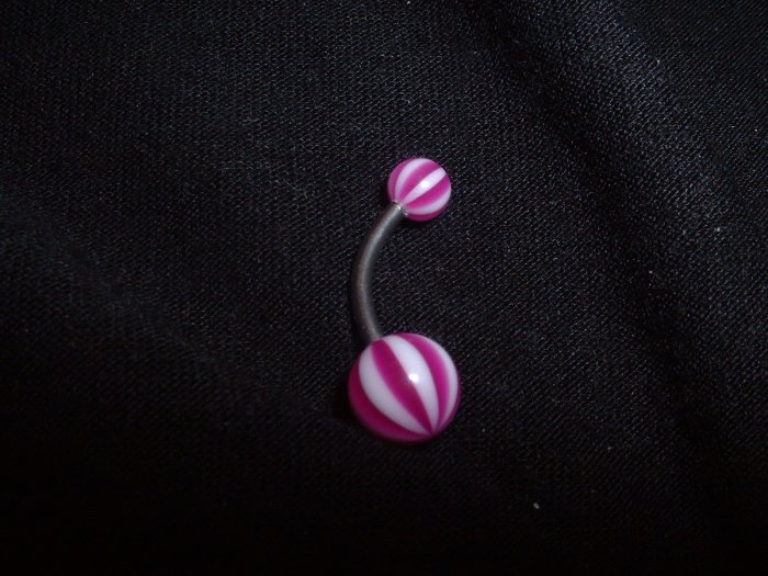 Purple Striped Belly Ring 14G Curve *FREE SHIP*