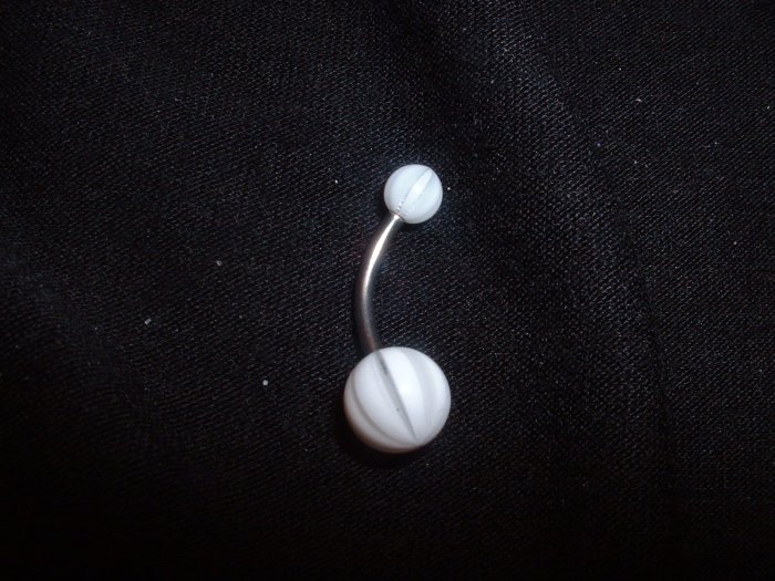 White Striped Belly Ring 14G Curve *FREE SHIP*