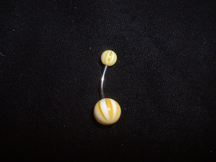 Yellow Striped Belly Ring 14G Curve *FREE SHIP