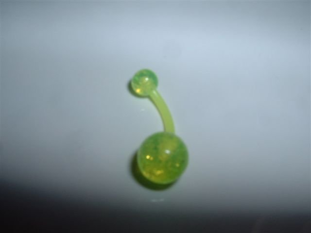 Green Glitter Flexi Belly Ring 14G Curve No Metal *FREE SHIP*