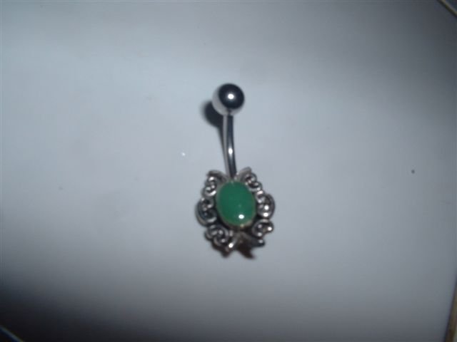 Antique Style Belly Ring Dangle 14G Green Design *FREE SHIP*