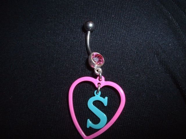 Initial "S" Dangle Belly Ring 14G Pink Gem Dangle *FREE SHIP*