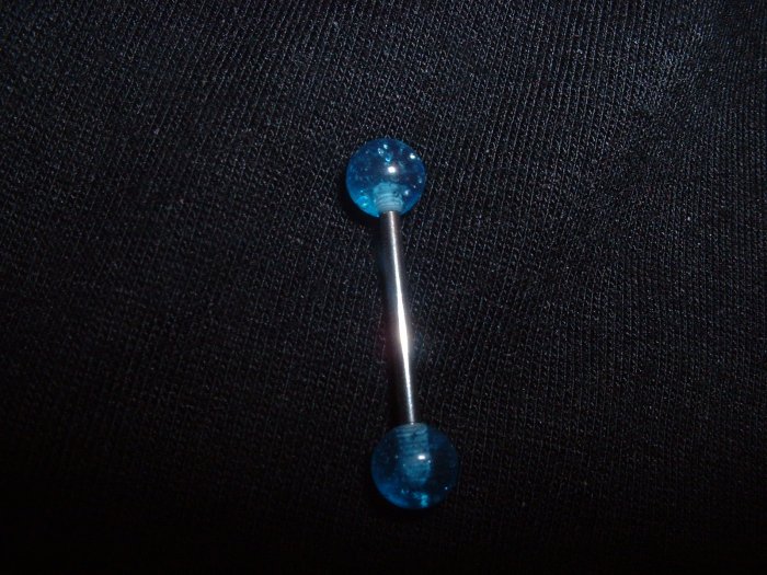 Blue Glitter Tongue Ring 14G Bar or Nipple *REE SHIP*
