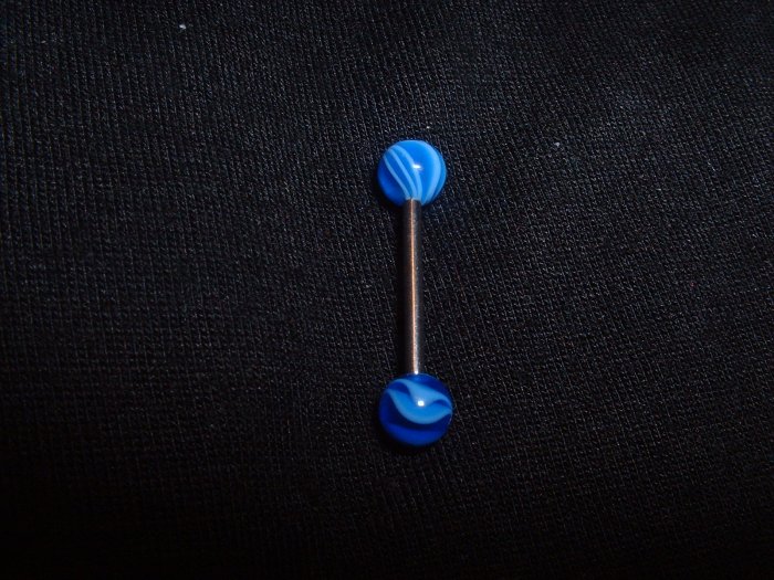 Blue Swirl Tongue Ring 14G Bar or Nipple Ring *FREE SHIP*