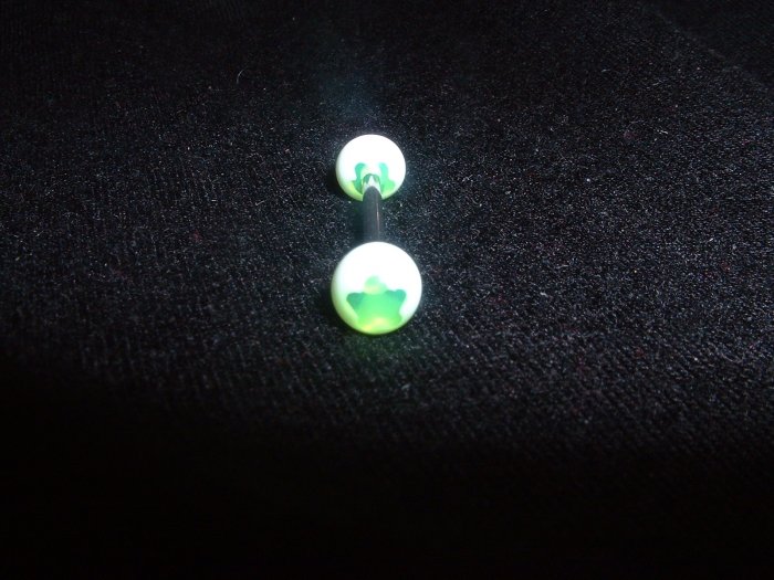 Green Star Dot Tongue Ring 14G Bar or Nipple Ring *REE SHIP*