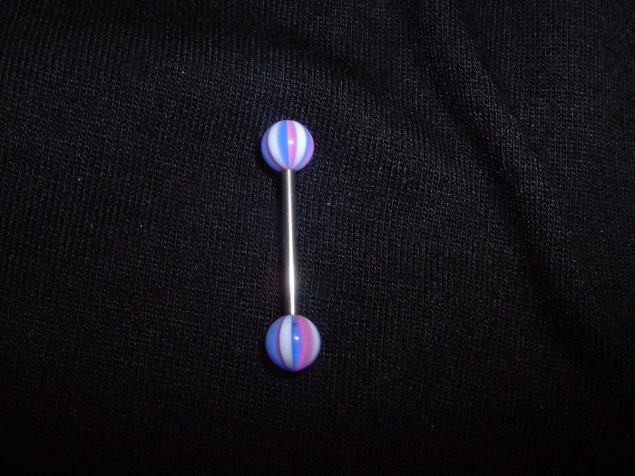 Lavender Stripe Tongue Ring 14G Bar Nipple Ring *FREE SHIP*