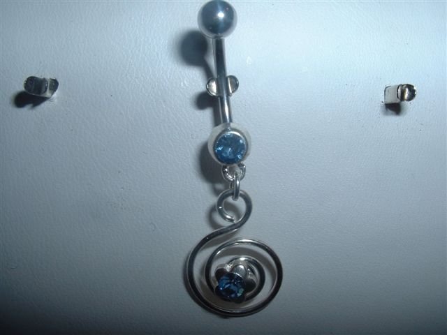 Blue Crystal Dangle Belly Navel Ring 14G Flower Spiral Brand New