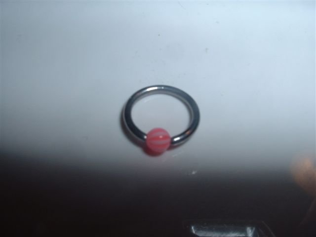 Pink Striped Captive Bead Ring 16G Clit or Eyebrow *FREE SHIP*