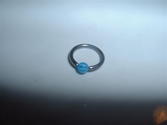 Blue Striped Captive Bead Ring 16G Clit or Eyebrow *FREE SHIP*