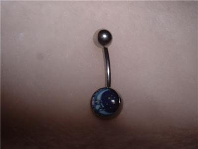 Logo Belly Navel Ring Celestial Moon 14G Bar New *Free Ship*