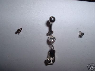 Sexy Dangle Belly Navel Ring 14G Silver Flip Flop & Gems *Free Ship*