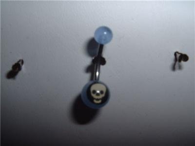 Blue Acrylic Logo Belly Navel Ring 14G Skull Logo *New*