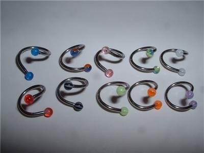 10 Pack Spiral Eyebrow Rings 16G Acrylic Ends RARE ITEM *FREE SHIP*