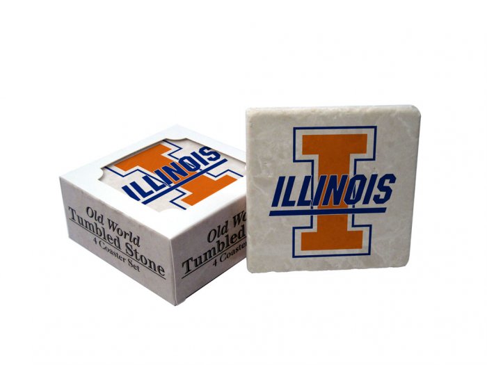 ILLINOIS ILLINI OLD WORLD TUMBLED STONE COASTER SET LIMITED EDITION FREE SHIPPING
