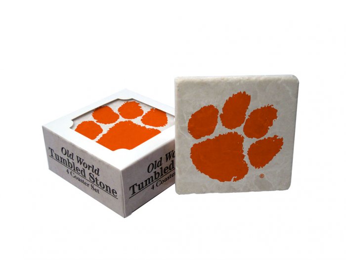 CLEMSON TIGERS OLD WORLD TUMBLED STONE COASTER SET LIMITED EDITION FREE SHIPPING