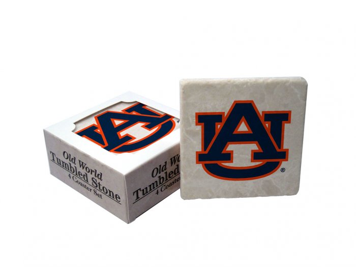 AUBURN TIGERS OLD WORLD TUMBLED STONE COASTER SET LIMITED EDITION FREE SHIPPING