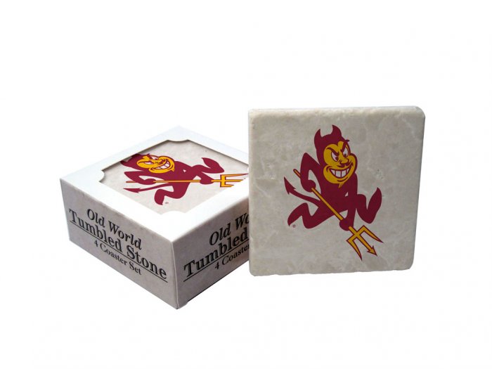 ARIZONA STATE SUN DEVILS OLD WORLD TUMBLED STONE COASTER SET LIMITED EDITION FREE SHIPPING