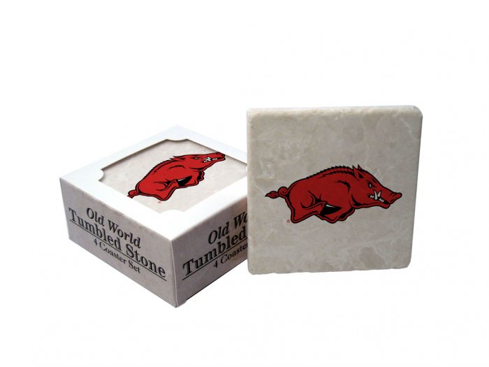 ARKANSAS RAZORBACKS OLD WORLD TUMBLED STONE COASTER SET LIMITED EDITION FREE SHIPPING