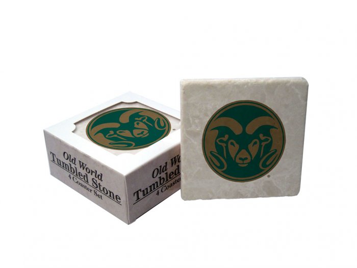 COLORADO STATE RAMS OLD WORLD TUMBLED STONE COASTER SET LIMITED EDITION FREE SHIPPING