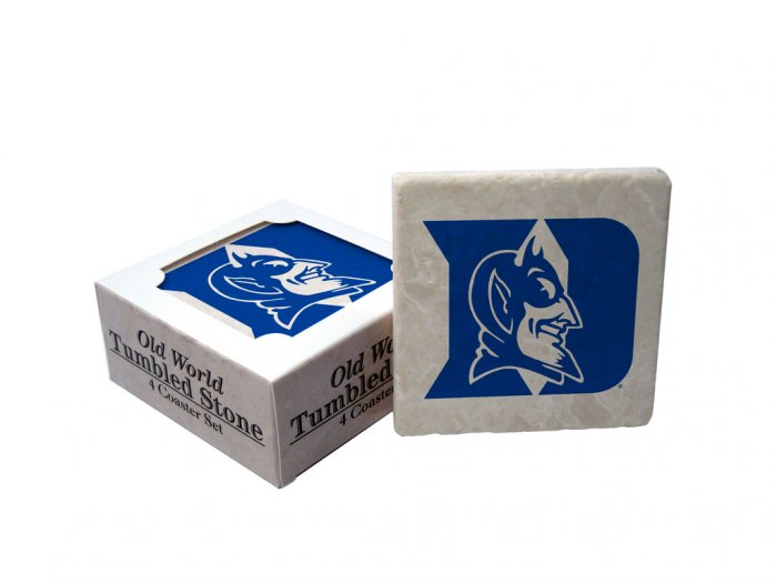 DUKE BLUE DEVILS OLD WORLD TUMBLED STONE COASTER SET LIMITED EDITION FREE SHIPPING
