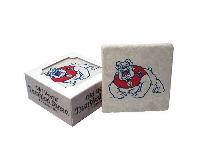FRESNO STATE BULLDOGS OLD WORLD TUMBLED STONE COASTER SET LIMITED EDITION FREE SHIPPING