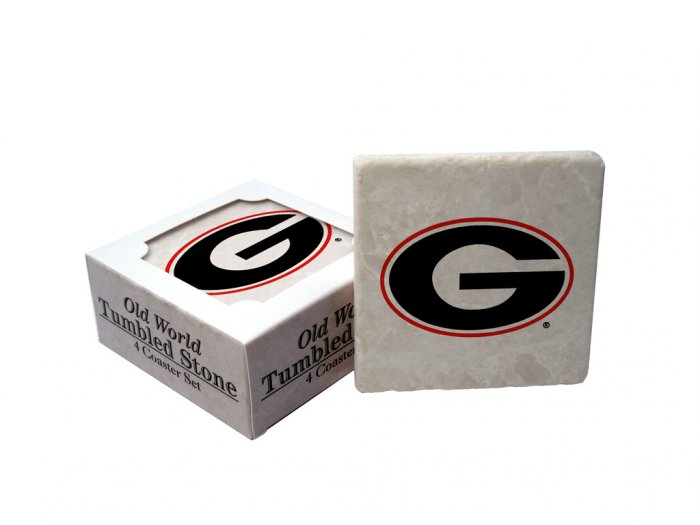 GEORGIA BULLDOGS OLD WORLD TUMBLED STONE COASTER SET LIMITED EDITION FREE SHIPPING