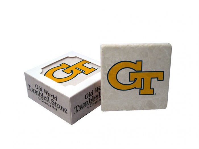 GEORGIA TECH YELLOWJACKETS OLD WORLD TUMBLED STONE COASTER SET LIMITED EDITION FREE SHIPPING