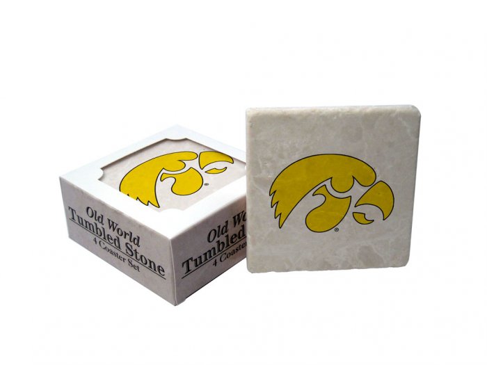 IOWA HAWKEYES OLD WORLD TUMBLED STONE COASTER SET LIMITED EDITION FREE SHIPPING