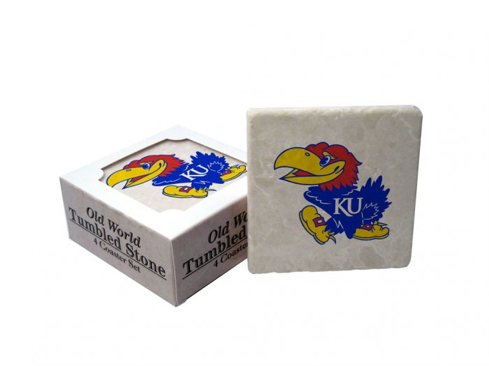 KANSAS JAYHAWKS OLD WORLD TUMBLED STONE COASTER SET LIMITED EDITION FREE SHIPPING