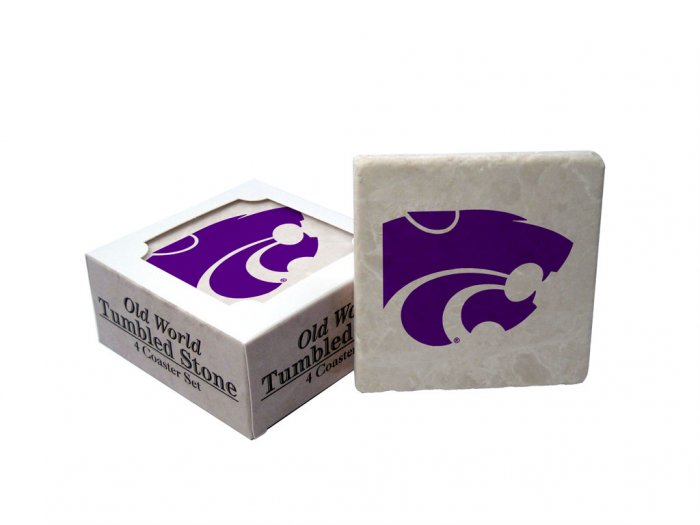 KANSAS STATE WILDCATS OLD WORLD TUMBLED STONE COASTER SET LIMITED EDITION FREE SHIPPING