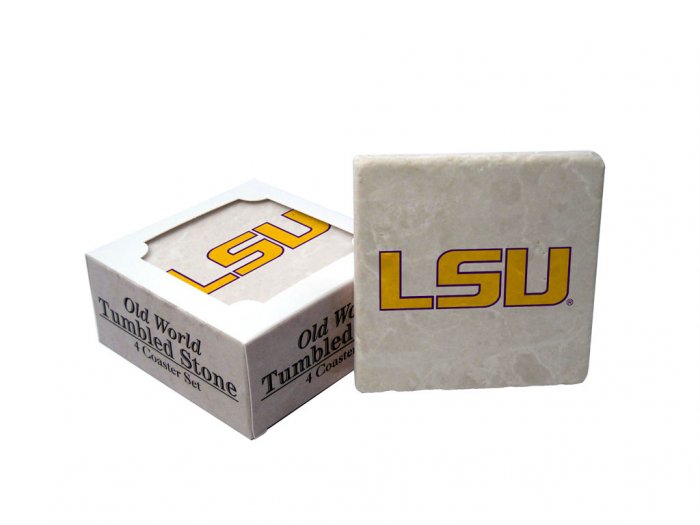 LSU LOUISIANA STATE TIGERS OLD WORLD TUMBLED STONE COASTER SET LIMITED EDITION FREE SHIPPING