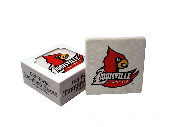 LOUISVILLE CARDINALS OLD WORLD TUMBLED STONE COASTER SET LIMITED EDITION FREE SHIPPING