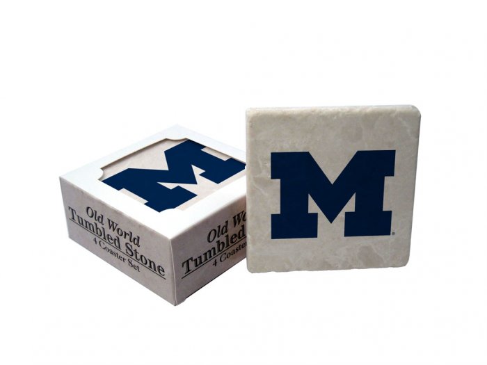 MICHIGAN WOLVERINES OLD WORLD TUMBLED STONE COASTER SET LIMITED EDITION FREE SHIPPING
