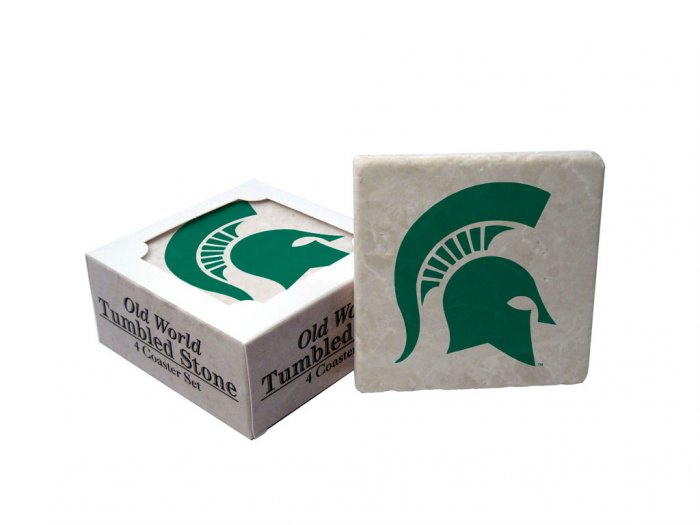 MICHIGAN STATE SPARTANS OLD WORLD TUMBLED STONE COASTER SET LIMITED EDITION FREE SHIPPING