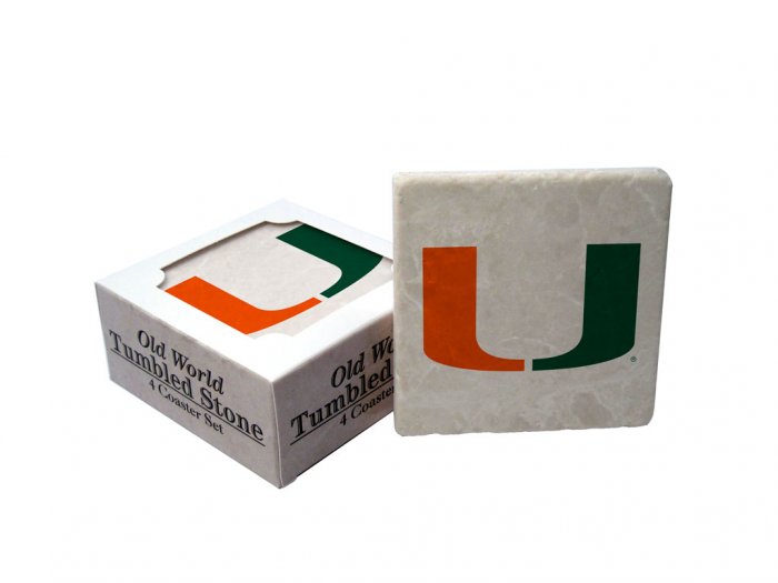 MIAMI HURRICANES OLD WORLD TUMBLED STONE COASTER SET LIMITED EDITION FREE SHIPPING