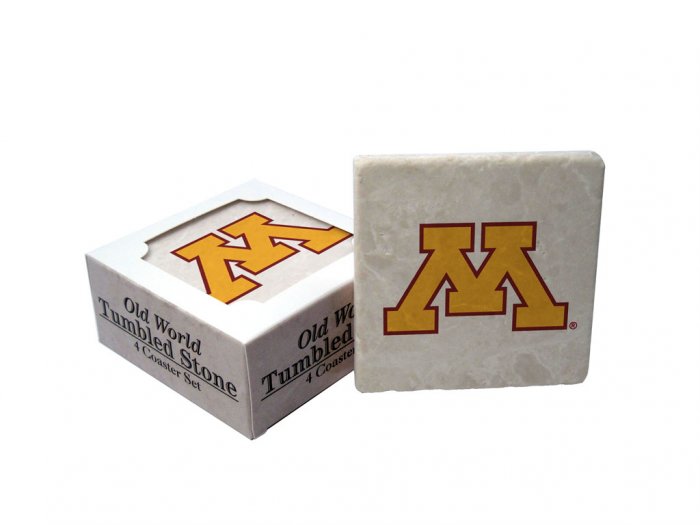 MINNESOTA GOLDEN GOPHERS OLD WORLD TUMBLED STONE COASTER SET LIMITED EDITION FREE SHIPPING