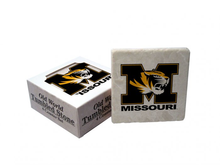 MISSOURI TIGERS OLD WORLD TUMBLED STONE COASTER SET LIMITED EDITION FREE SHIPPING