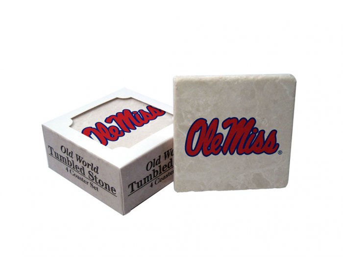 MISSISSIPPI REBELS OLD WORLD TUMBLED STONE COASTER SET LIMITED EDITION FREE SHIPPING