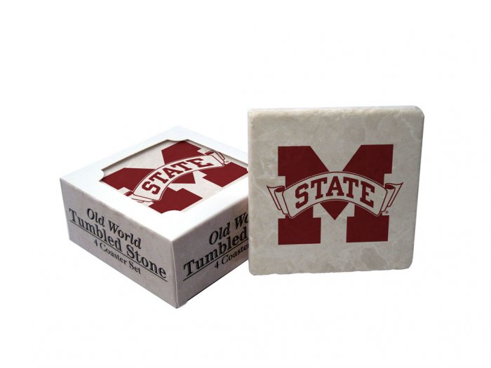 MISSISSIPPI STATE BULLDOGS OLD WORLD TUMBLED STONE COASTER SET LIMITED EDITION FREE SHIPPING