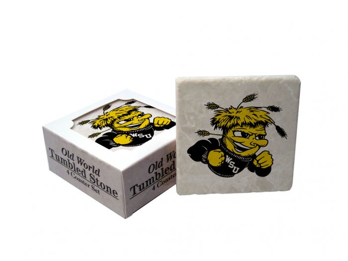 WICHITA STATE SHOCKERS OLD WORLD TUMBLED STONE COASTER SET LIMITED EDITION FREE SHIPPING