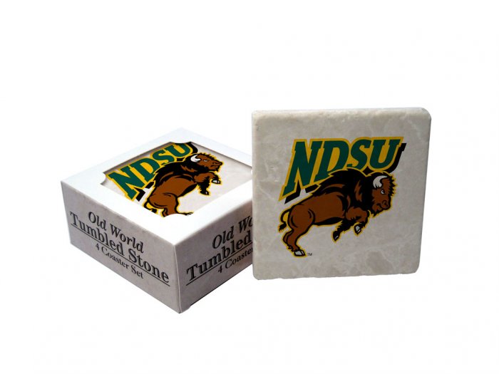 NORTH DAKOTA STATE BISON OLD WORLD TUMBLED STONE COASTER SET LIMITED EDITION FREE SHIPPING